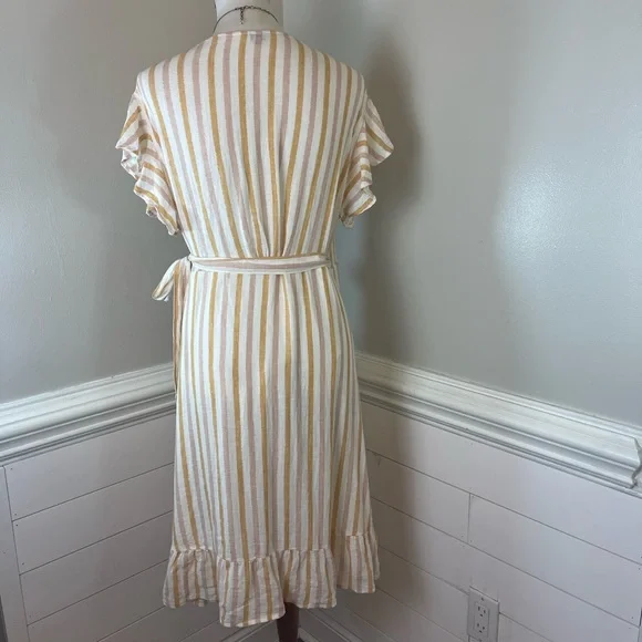 Rails Brigitte Amber & Light Rose Linen Blend Striped Wrap Dress L FREE SHIP - Picture 3 of 5